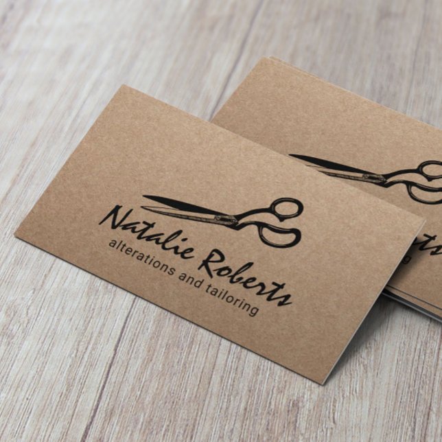 Sewing Alteration Seamstress Tailor Rustic Kraft Business Card (Creator Uploaded)