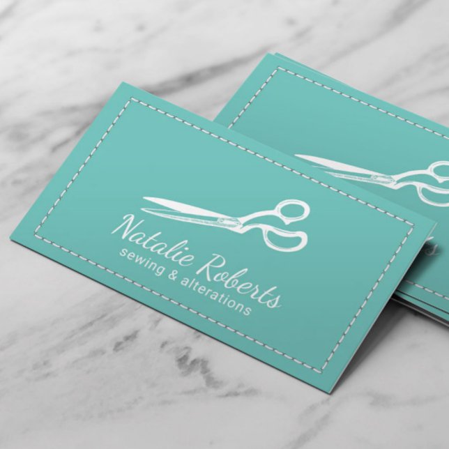 Sewing Alteration Seamstress Tailor Teal Business Card (Creator Uploaded)
