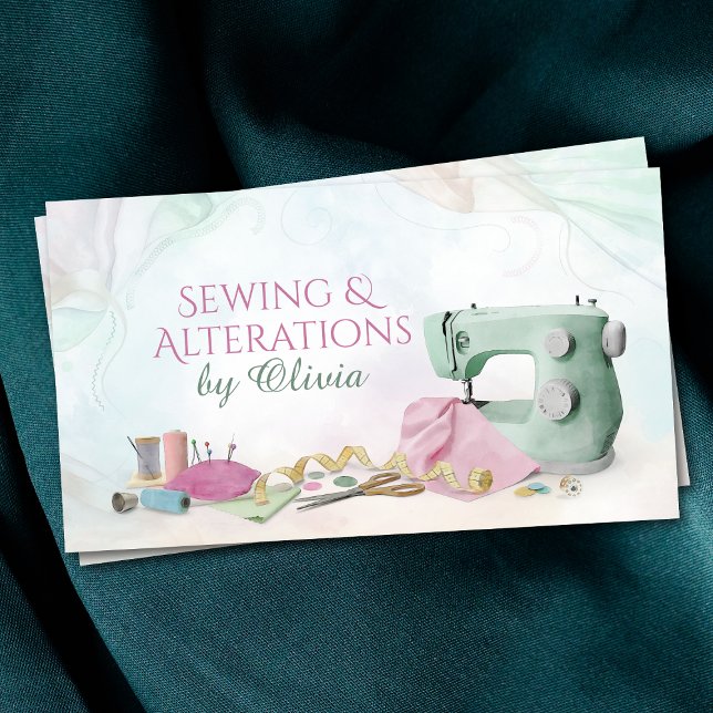 Sewing and Alterations Services - Watercolor Art Business Card (Creator Uploaded)