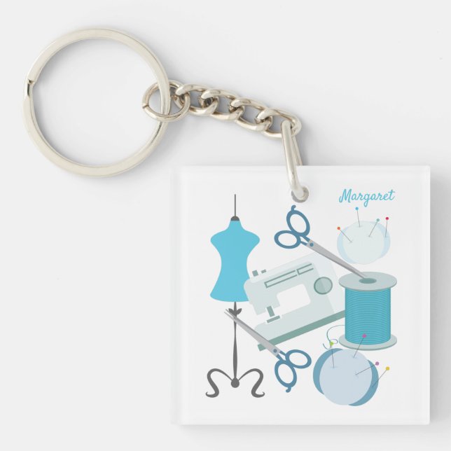 Sewing And Quilting Blue Key Ring (Front)