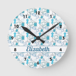 Sewing and Quilting Blue Round Clock