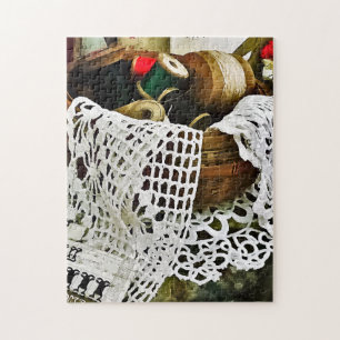 Sewing Basket With Thread and Lace Jigsaw Puzzle