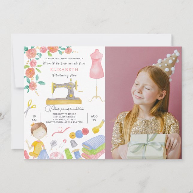 Sewing Birthday Invitation With Photo (Front)