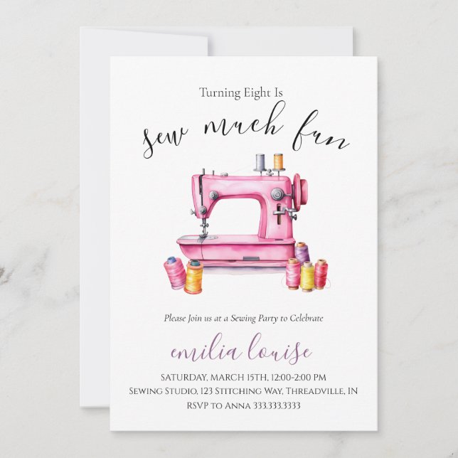 Sewing Birthday Party Invitation (Front)