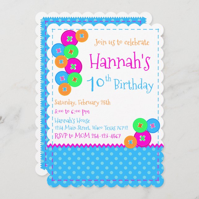 Sewing Birthday Party Invitation (Front/Back)