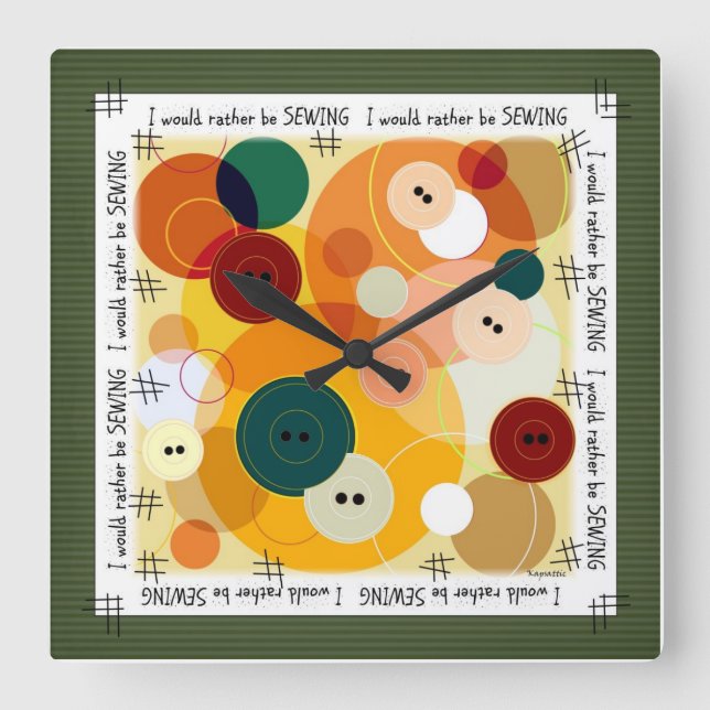 Sewing Circles Buttons Digital Art Square Wall Clock (Front)