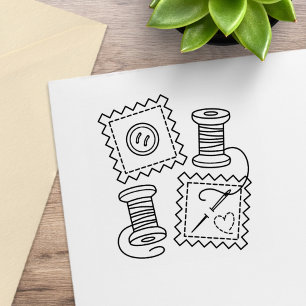 Sewing Craft Hobby - Fabric Button Needle Thread Rubber Stamp
