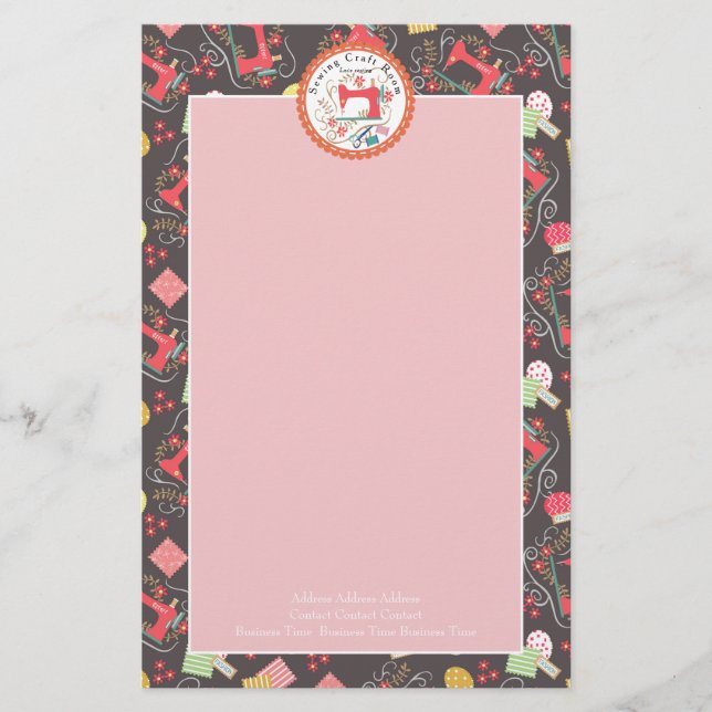 Sewing Cute Photo Brown Stationery (Front)