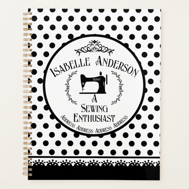 Sewing Enthusiast Black White  Planner (Front)