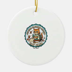 Sewing Fashion Design Cat Cat Lover Gift - Sewing Ceramic Tree Decoration