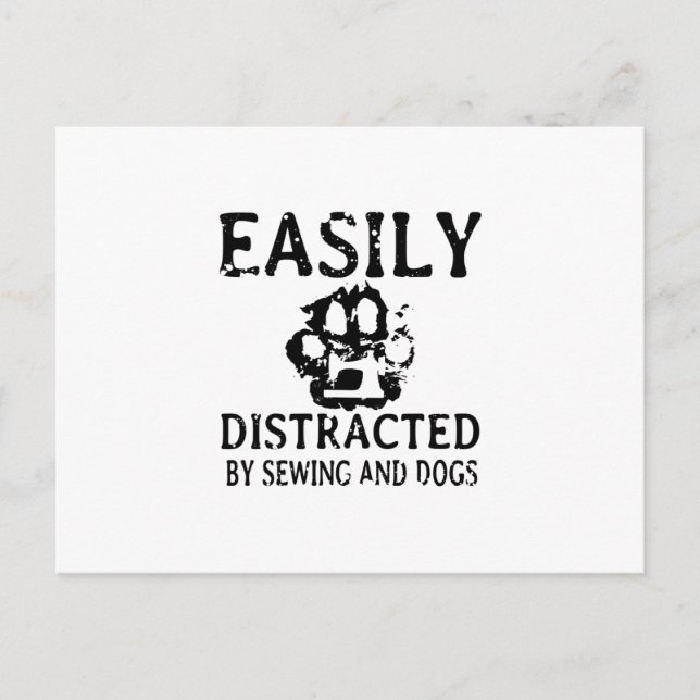 Sewing Gift | Easily Distracted By Sewing & Dog Announcement Postcard (Front)
