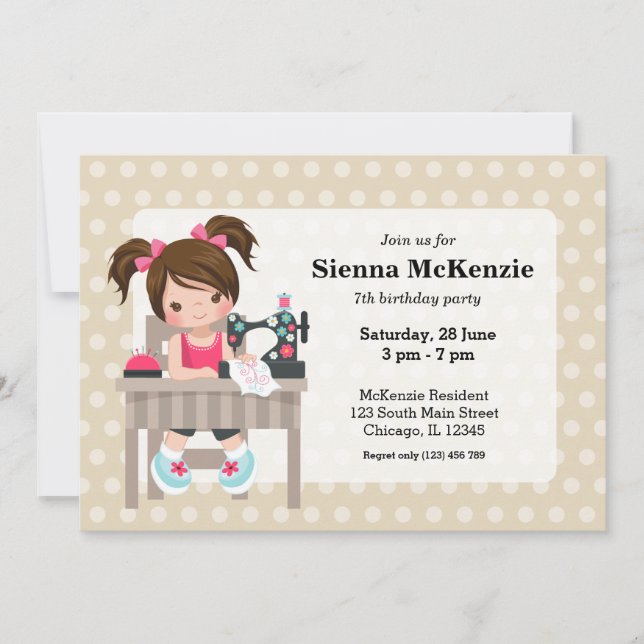 Sewing girl invitation (Front)