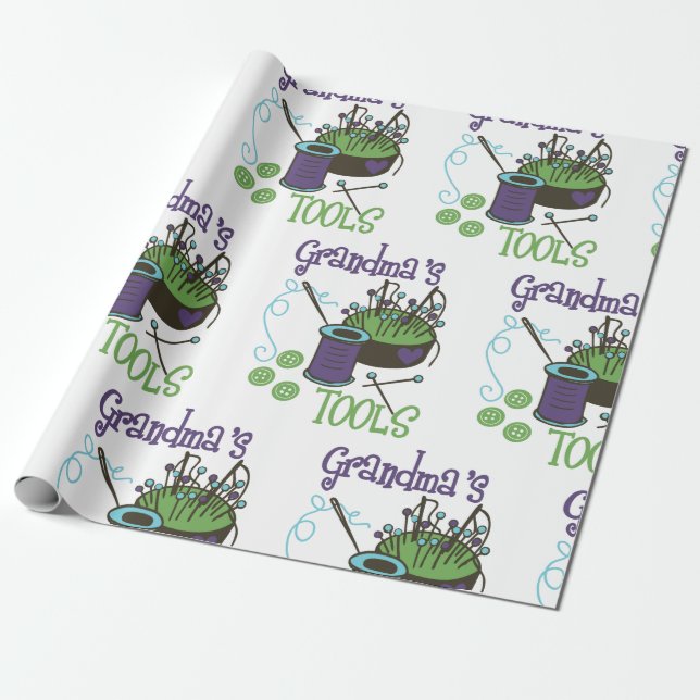 Sewing Grandma Wrapping Paper (Unrolled)