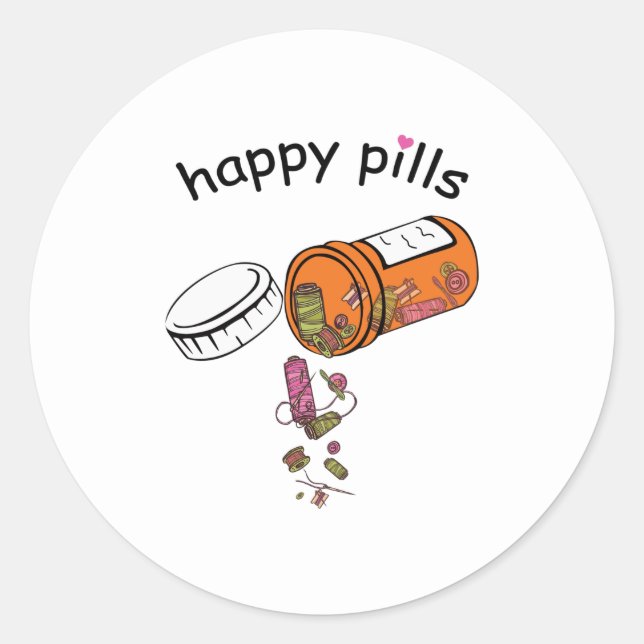 Sewing | Happy Pills Sewing Classic Round Sticker (Front)