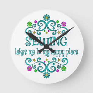 Sewing Happy Place Round Clock