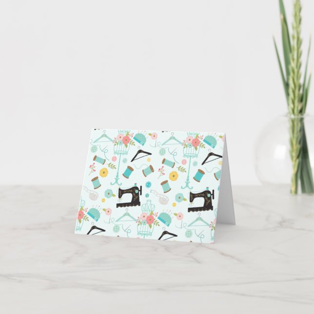 Sewing Lovers Vintage Thank You Stationery Card (Front)