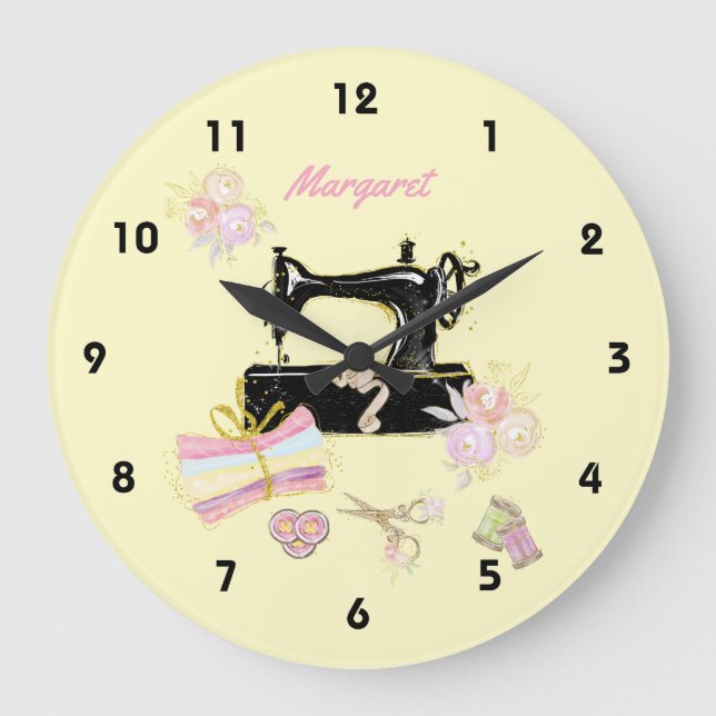 Sewing Machine And Fabric Large Clock (Front)