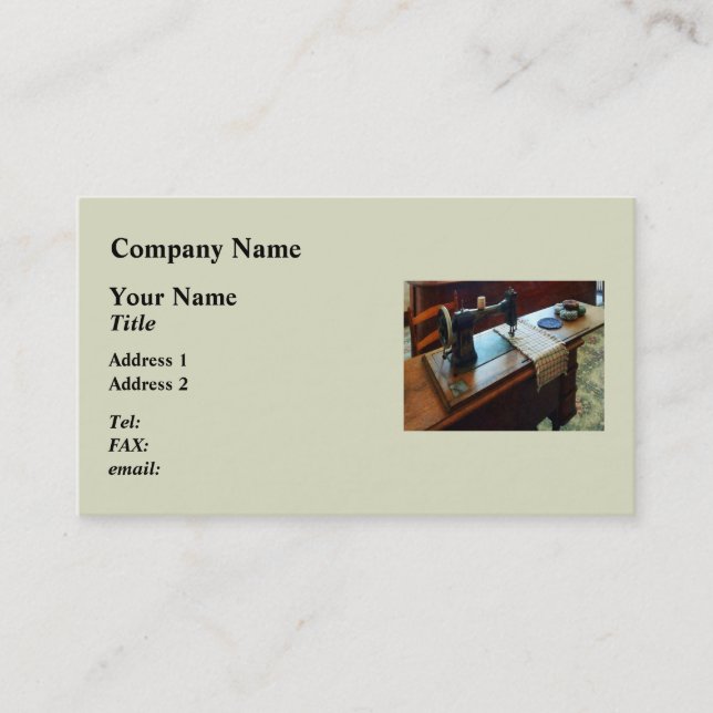Sewing Machine and Pincushions Business Card (Front)