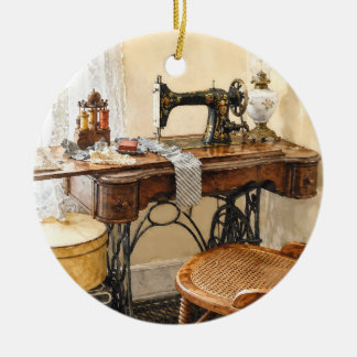 Sewing Machine and Thread Carousel Ceramic Tree Decoration