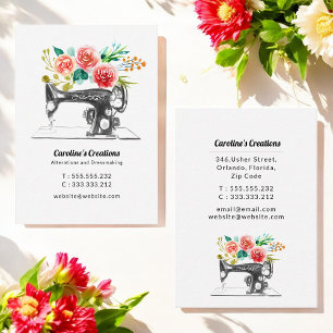 Sewing Machine Black White Red Seamstress Business Card