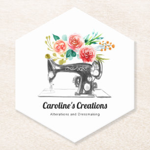Sewing Machine Black White Seamstress Tailor Paper Coaster