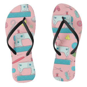 Sewing machine buttons scissors seam ripper pink jandals