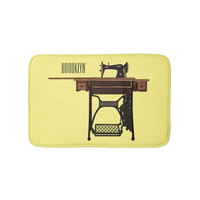 Sewing machine cartoon illustration  bath mat (Front)