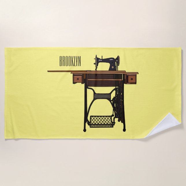 Sewing machine cartoon illustration  beach towel (Front)