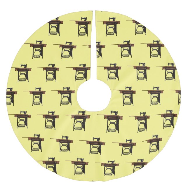 Sewing machine cartoon illustration  brushed polyester tree skirt (Front)