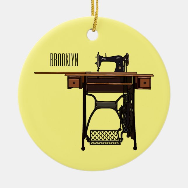 Sewing machine cartoon illustration  ceramic tree decoration (Front)