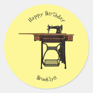 Sewing machine cartoon illustration classic round sticker