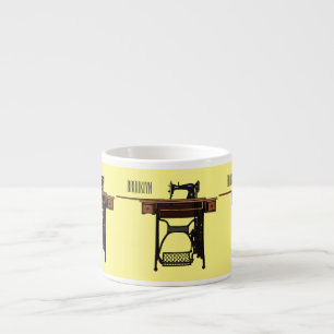 Sewing machine cartoon illustration  espresso cup
