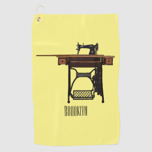 Sewing machine cartoon illustration golf towel