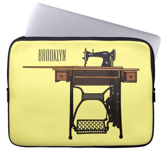 Sewing machine cartoon illustration  laptop sleeve (Front)