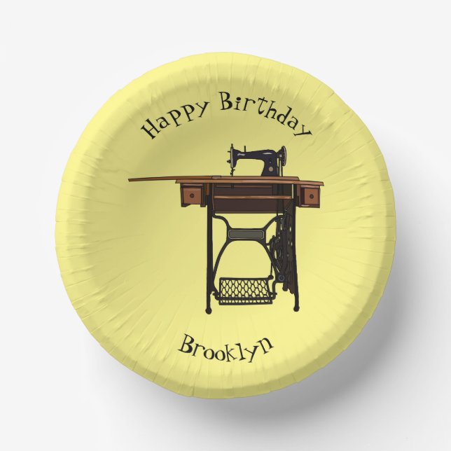 Sewing machine cartoon illustration paper plate (Front)