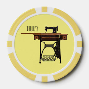 Sewing machine cartoon illustration  poker chips