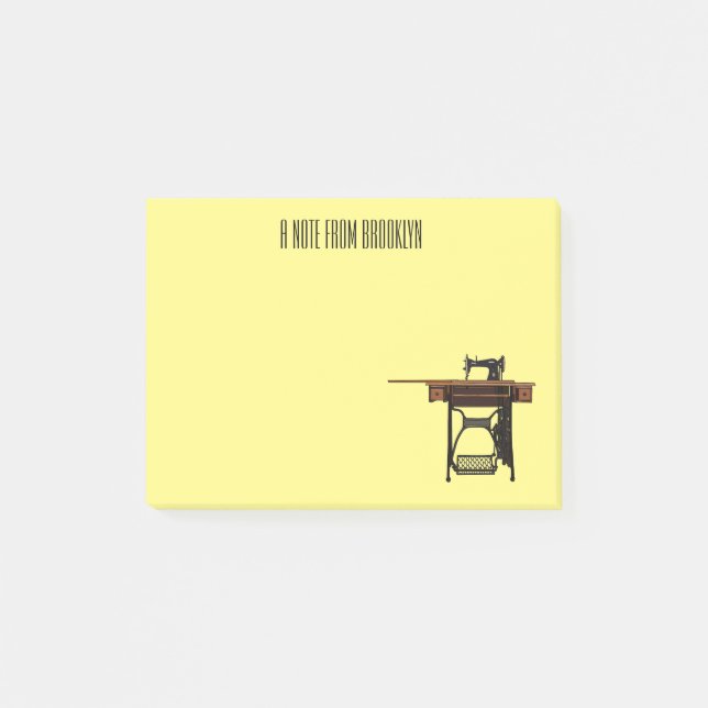 Sewing machine cartoon illustration  post-it notes (Front)