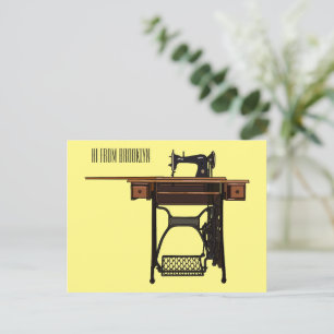 Sewing machine cartoon illustration  postcard