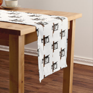 Sewing machine cartoon illustration short table runner
