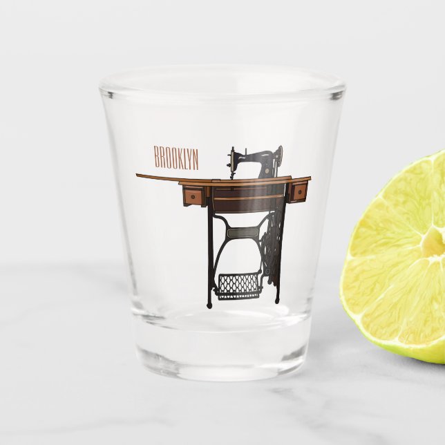 Sewing machine cartoon illustration  shot glass (Front)