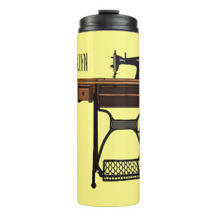 Sewing machine cartoon illustration thermal tumbler