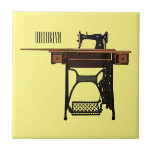 Sewing machine cartoon illustration tile