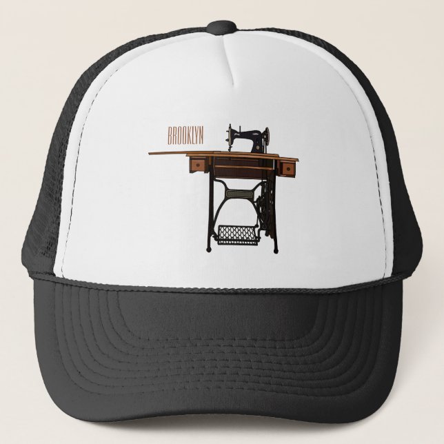 Sewing machine cartoon illustration  trucker hat (Front)