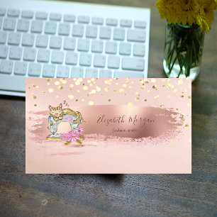 Sewing Machine Cat Gold Confetti, Brush Stroke  Business Card