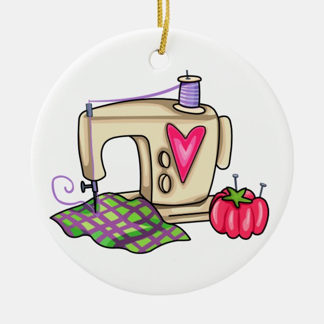 Sewing Machine Ceramic Tree Decoration (Front)