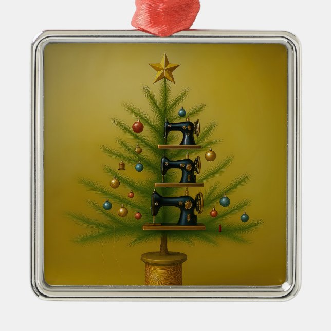 Sewing machine Christmas tree Happy Crafty Xmas Metal Tree Decoration (Front)