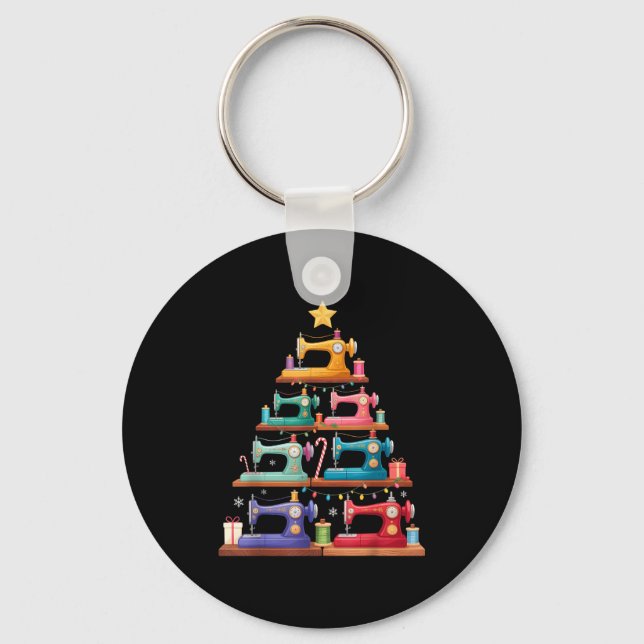 Sewing Machine Christmas Tree Lights Santa Hat Xma Key Ring (Front)
