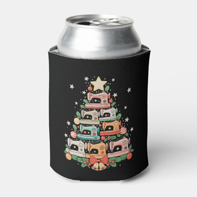 Sewing Machine Christmas Tree Stitch Knit Sew Xmas Can Cooler (Can Front)