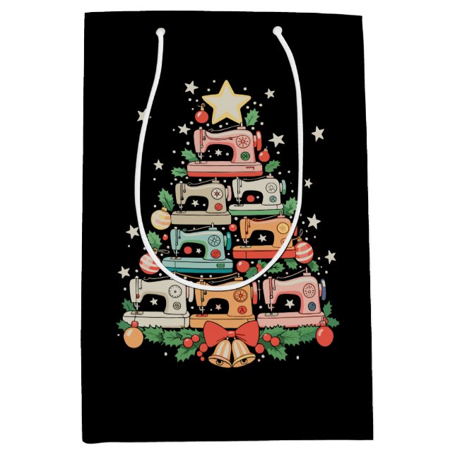Sewing Machine Christmas Tree Stitch Knit Sew Xmas Medium Gift Bag (Front)
