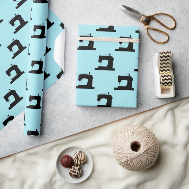 Sewing Machine Crafts Black Wrapping Paper (Crafts)